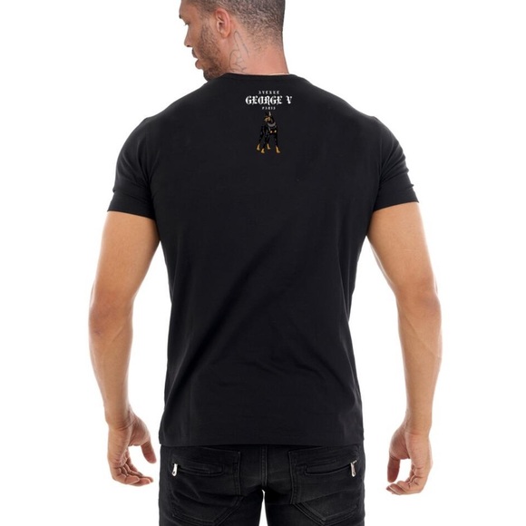 George V Black Designer Men’s Rhinestone Tee Shirt - Picture 3 of 3
